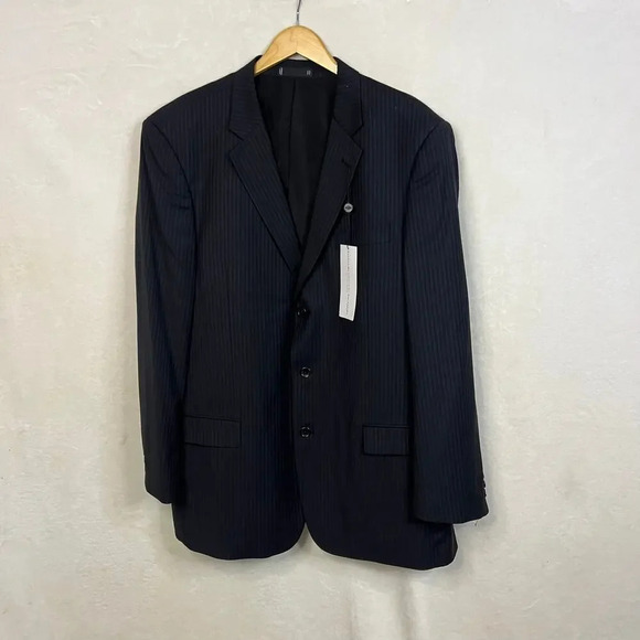 NWT Emanuel Ungaro Men's Size 48 Long 42W Black Pinstriped Wool Blazer‎ - Picture 1 of 5
